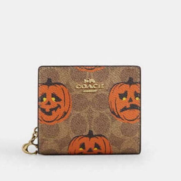 Authentic Coach Snap Wallet In Signature Canvas With Halloween Print Bag Purse - Picture 7 of 7